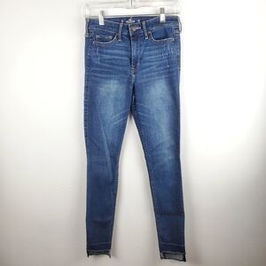 Hollister‎ 25 High Rise Super Skinny Jeans Step Hem Dark wash Stretch